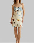 French Retro Floral Patchwork Camisole Slip Mini Dress