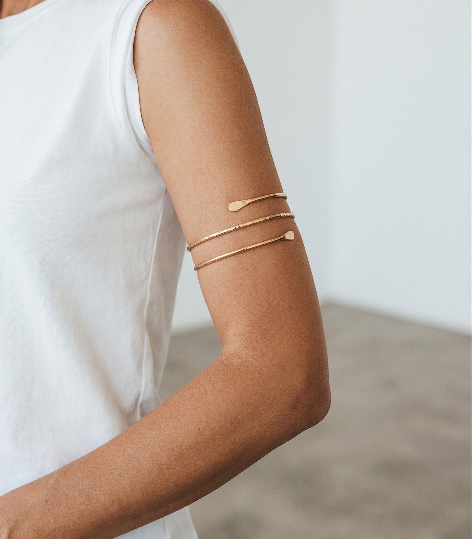 Gold Hammered Spiral Upper Arm Cuff