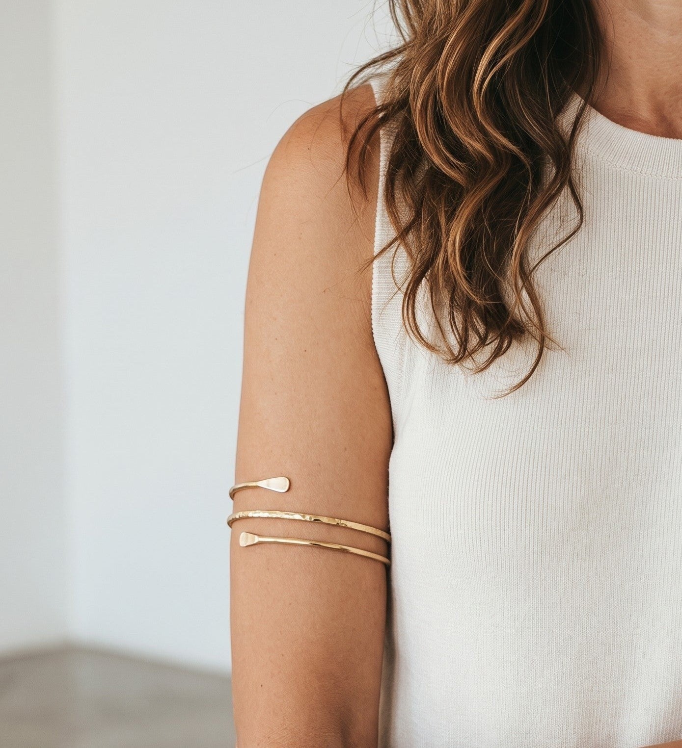 Gold Hammered Spiral Upper Arm Cuff