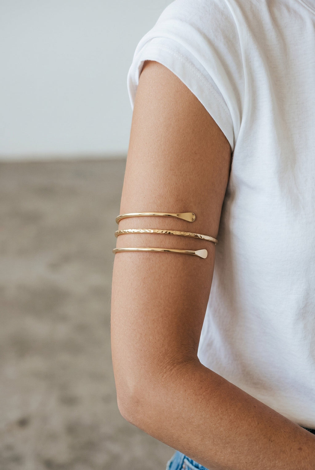 Gold Hammered Spiral Upper Arm Cuff