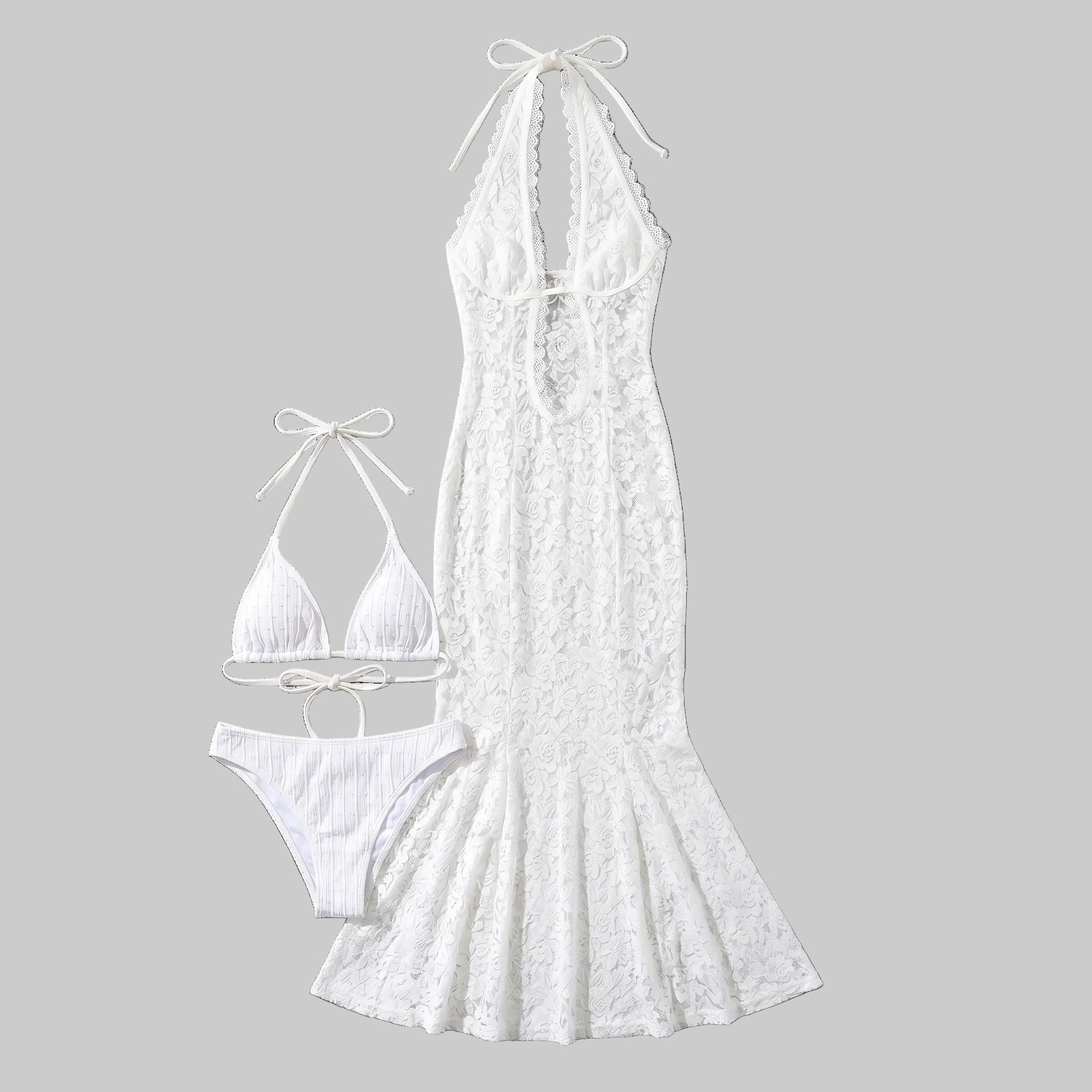 Aura Lace Halter Beach Maxi Dress & Matching Bikini Set