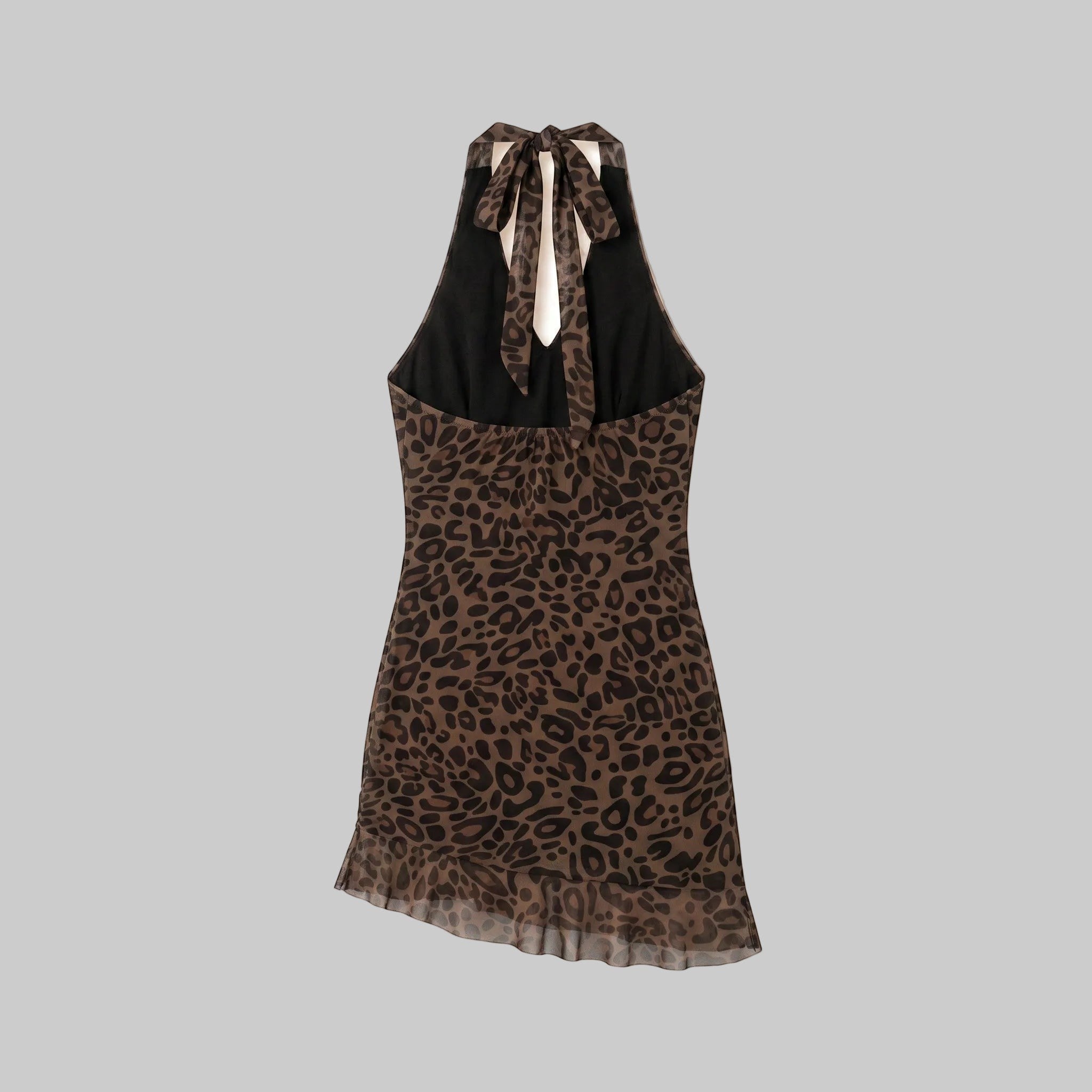 Leopard Print Halter Neck Ruffle Mini Dress