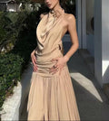 Luxury Silky Pleated Flare Formal Dress