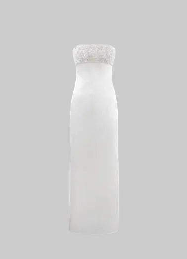 Pearl Embroidered Satin Maxi Dress Set