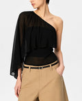 Aura One-Shoulder Chiffon Cape Blouse