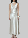 Helena Backless Satin Gown with Matching Neck Tie - Pearl White