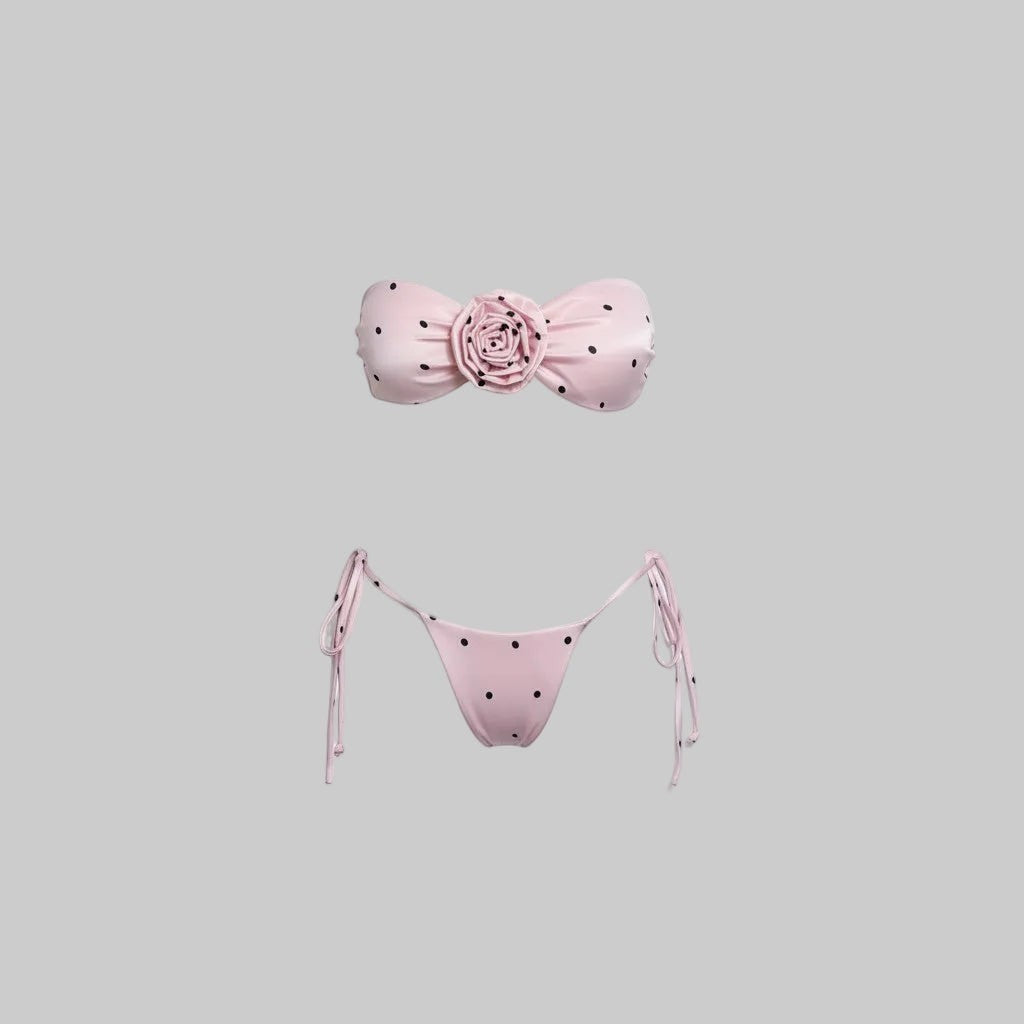 Pink Polka Dot 3D Rose Bikini