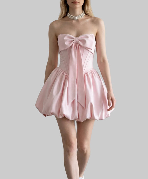 Angelic Pink Satin Ribbon Bustier Bubble Dress
