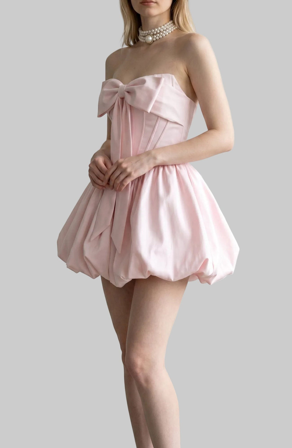 Angelic Pink Satin Ribbon Bustier Bubble Dress