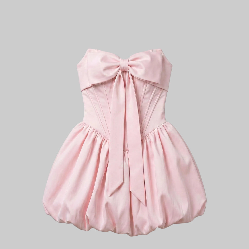 Angelic Pink Satin Ribbon Bustier Bubble Dress