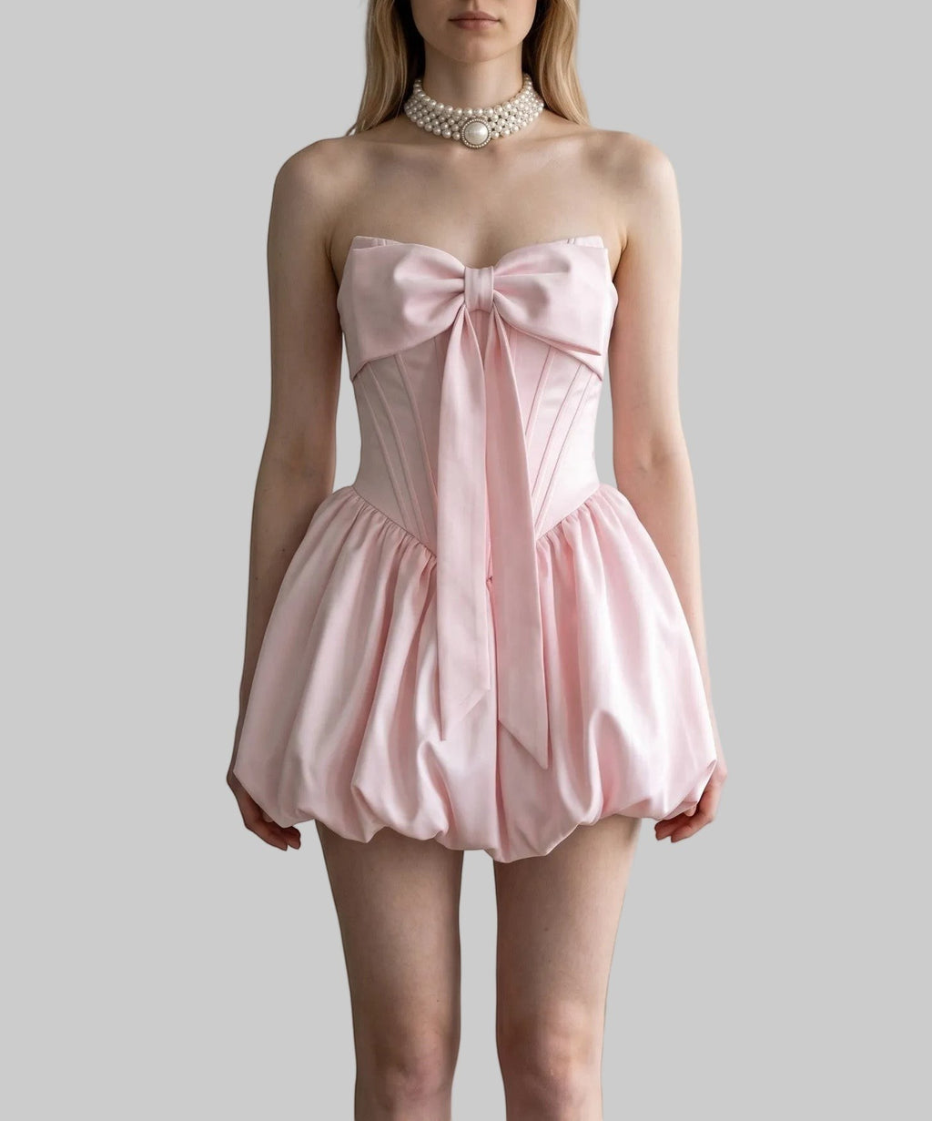 Angelic Pink Satin Ribbon Bustier Bubble Dress