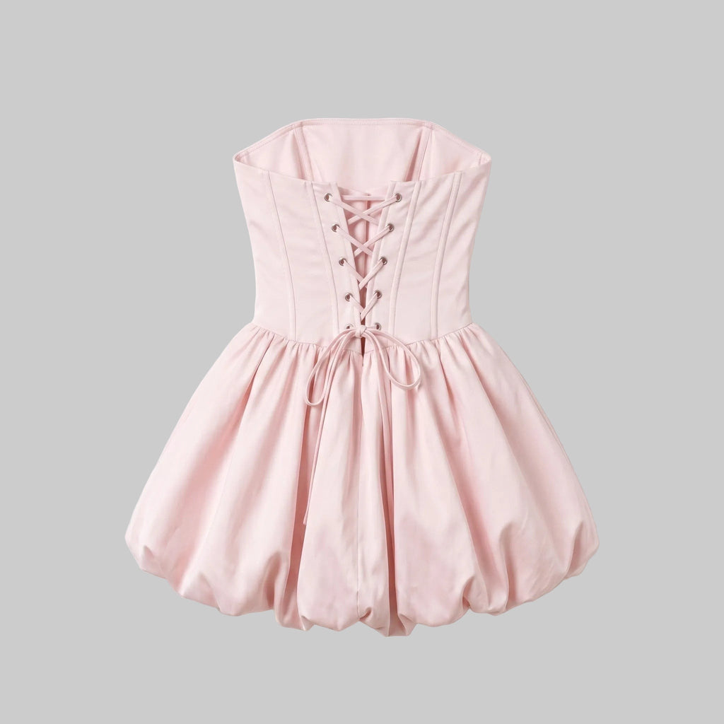 Angelic Pink Satin Ribbon Bustier Bubble Dress