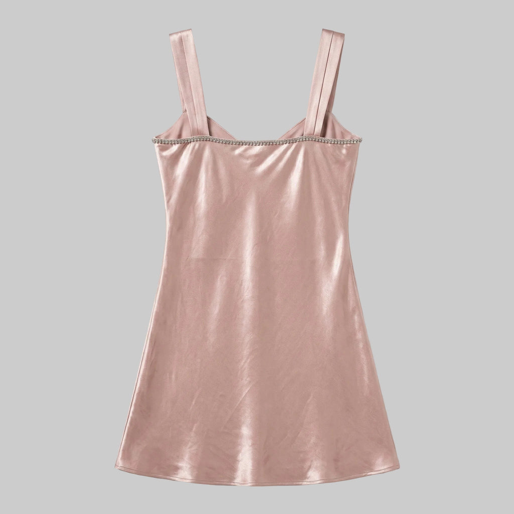 Vintage Beaded Satin Slip Dress with Sequined Bust