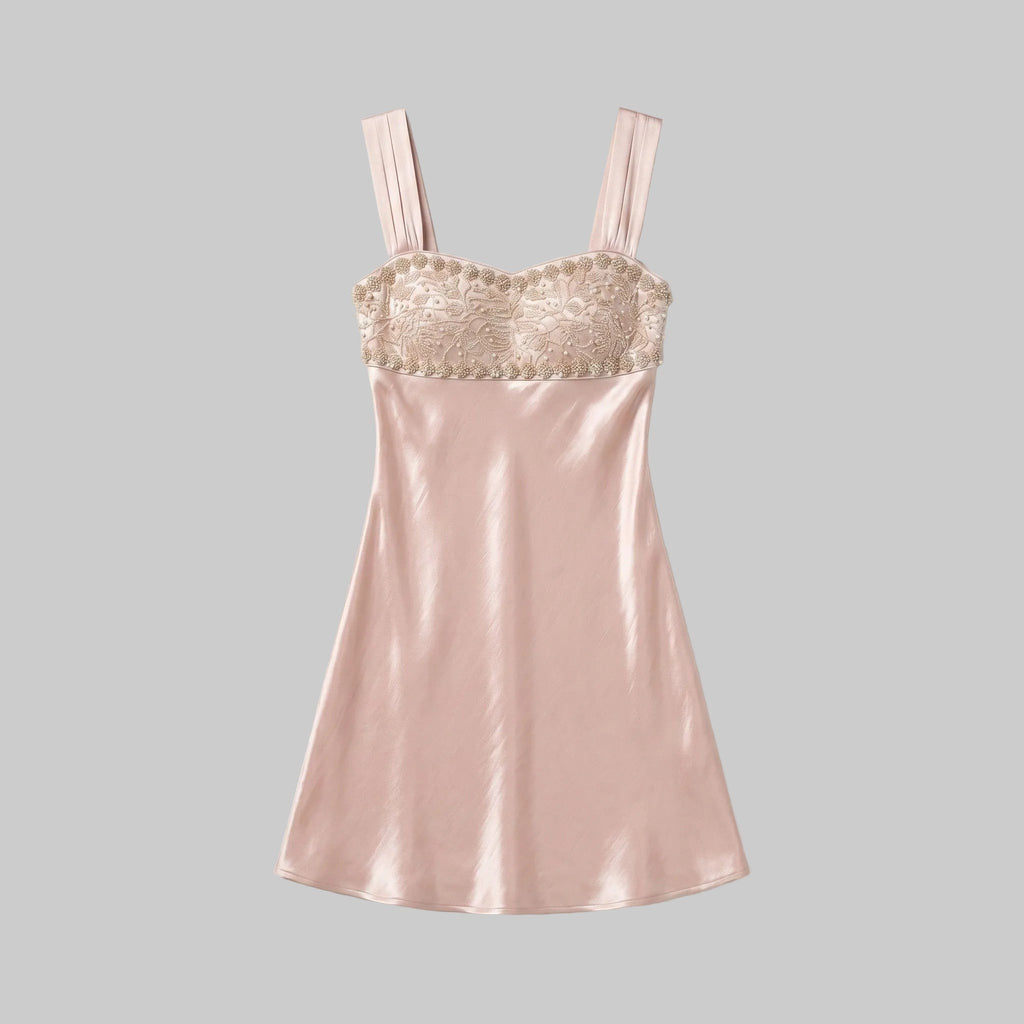 Vintage Beaded Satin Slip Dress with Sequined Bust