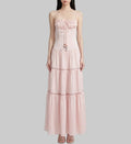 Coquette Pink Satin Slip Dress - Pastel Fairycore Tiered Maxi