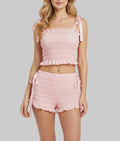 Pink Smocked Coquette Ribbon Bow Two-Piece Set
