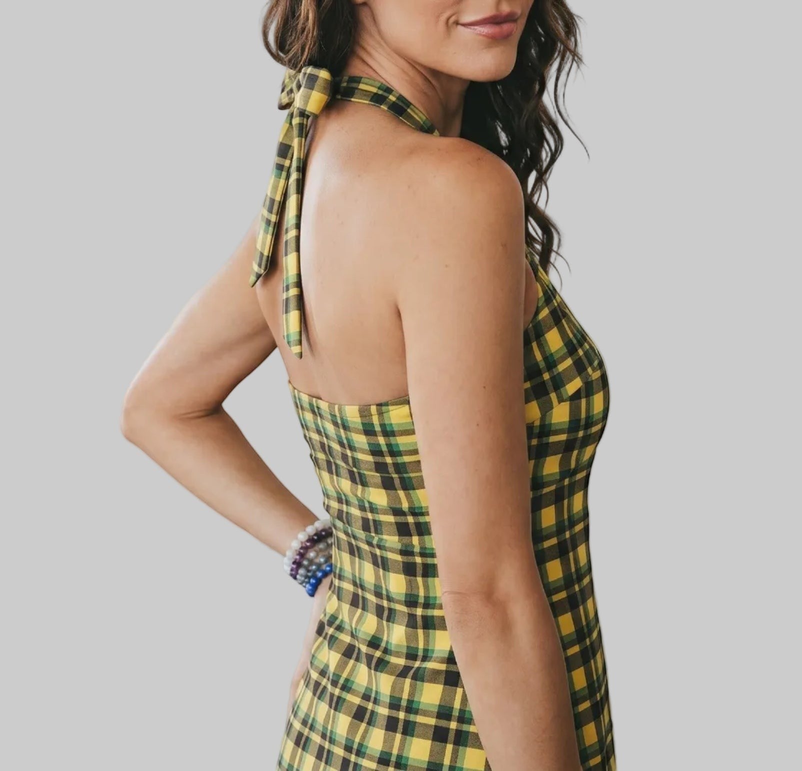 Retro Plaid Halter Swim Dress