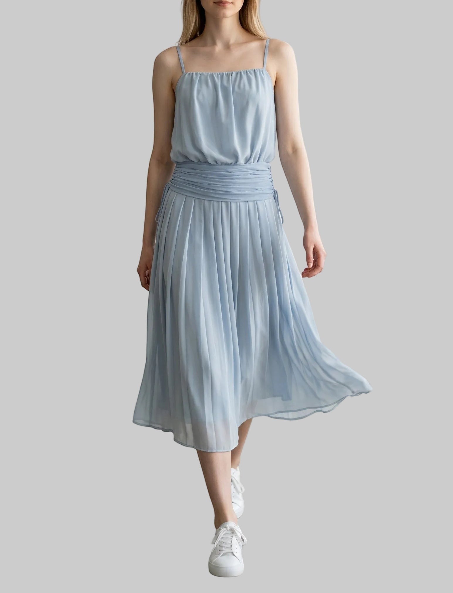 Pleated Drop Waist Cami Maxi Dress