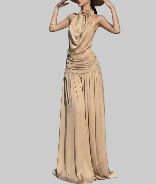 Luxury Silky Pleated Flare Formal Dress