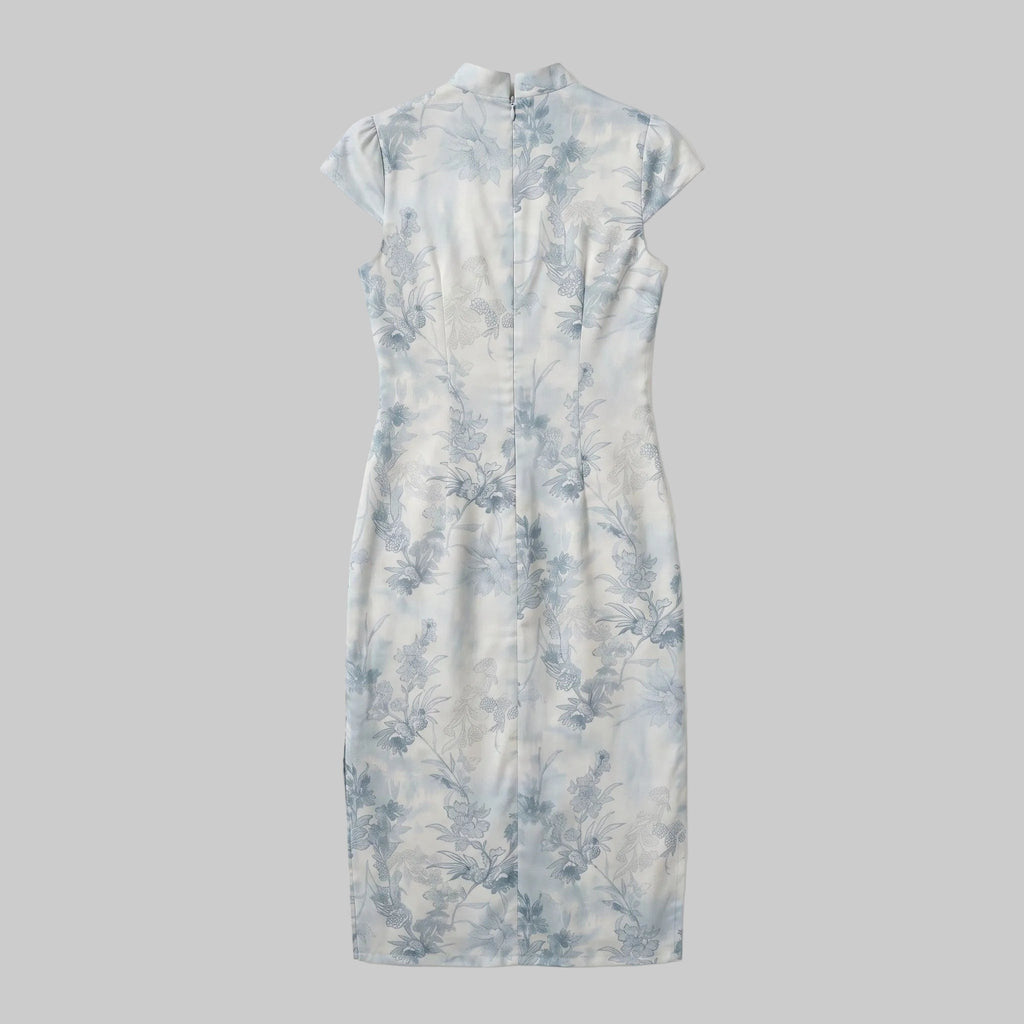 Porcelain Blue Cap Sleeve Cheongsam Dress