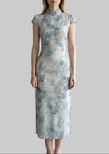 Porcelain Blue Cap Sleeve Cheongsam Dress