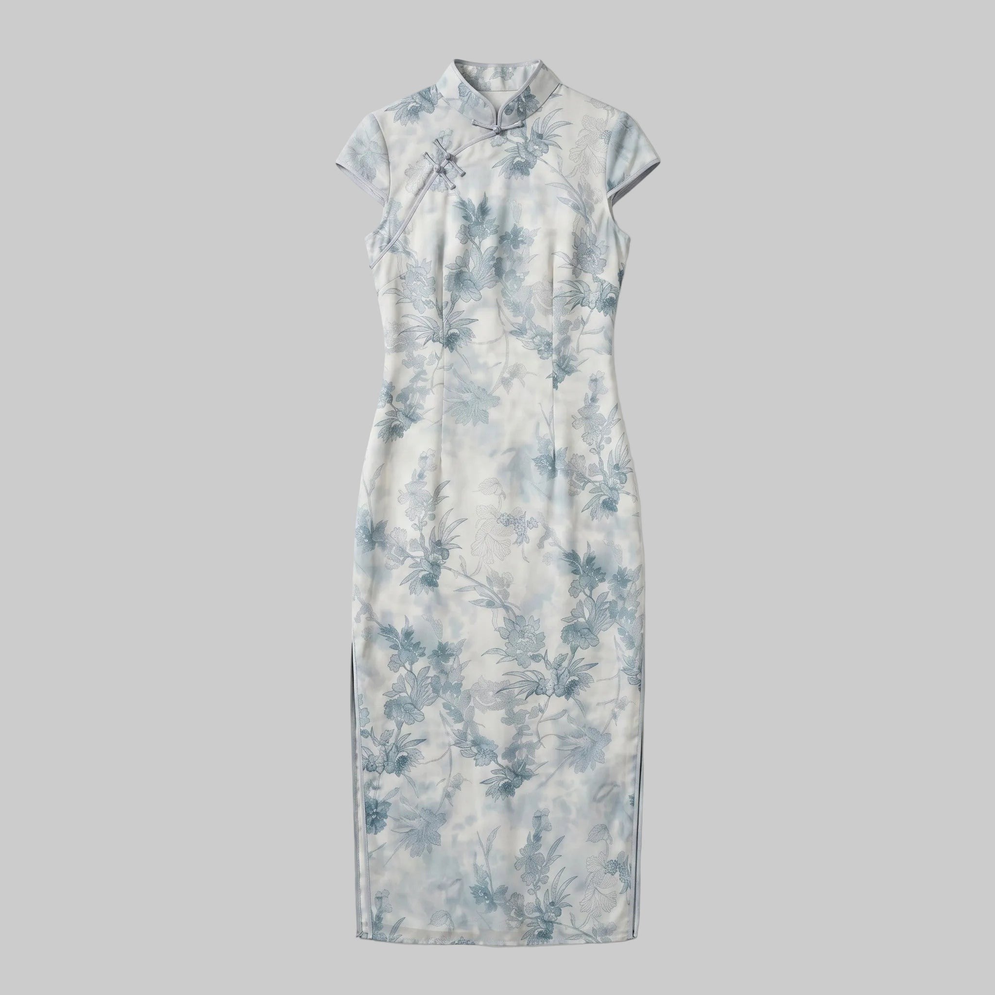 Porcelain Blue Cap Sleeve Cheongsam Dress