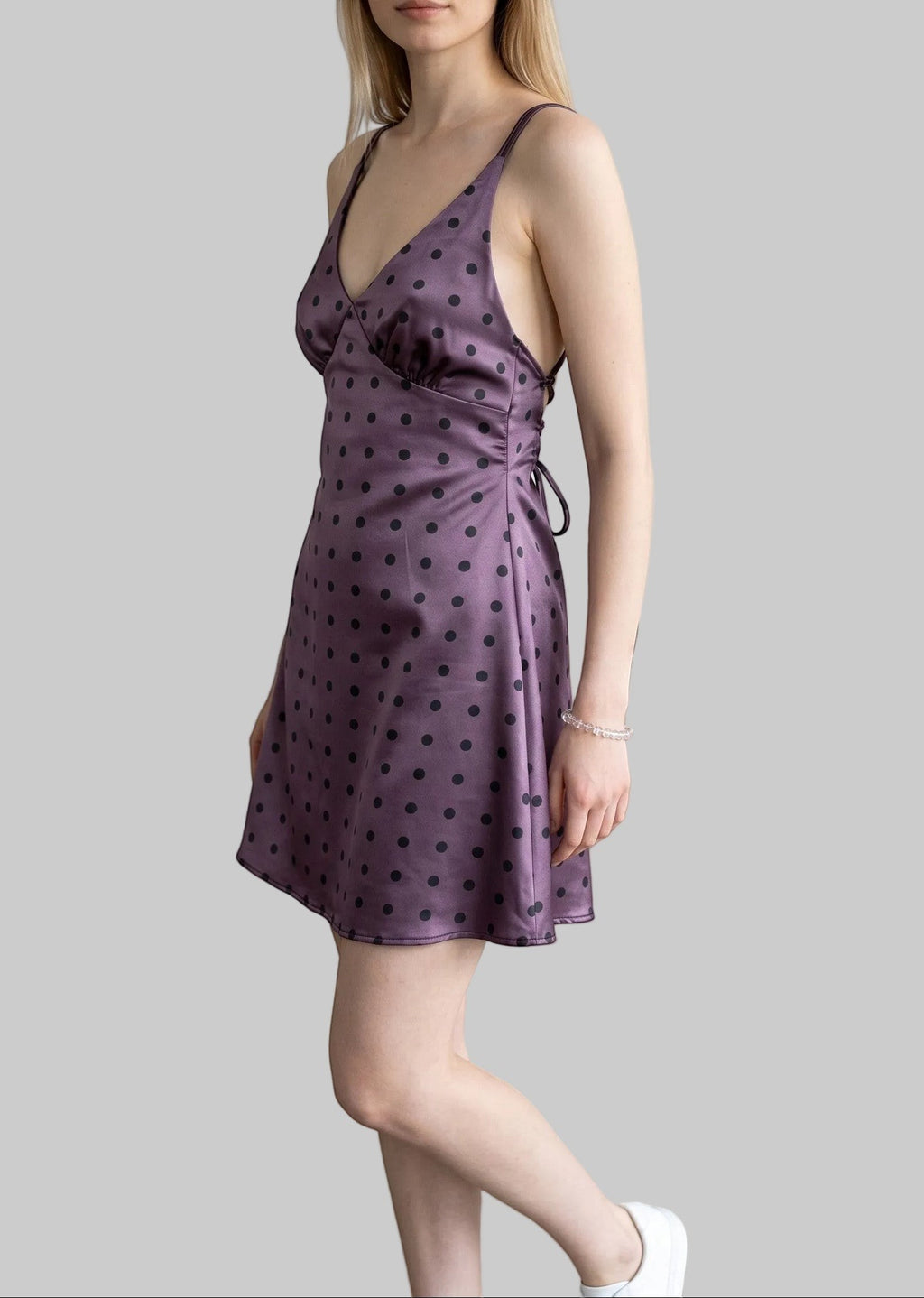 Vintage Polka Dot Satin Lace-Up Slip Dress