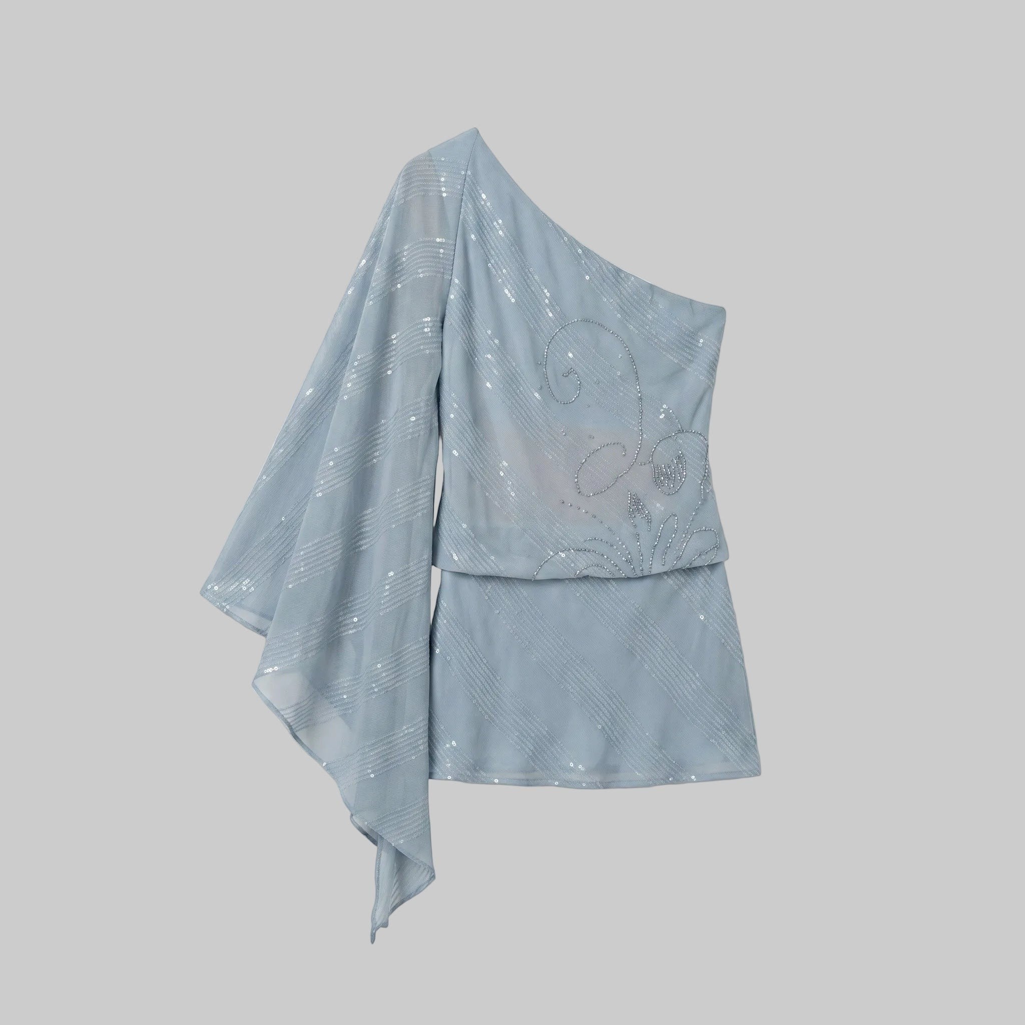 Ocean Breeze Sheer Layered One-Shoulder Dress