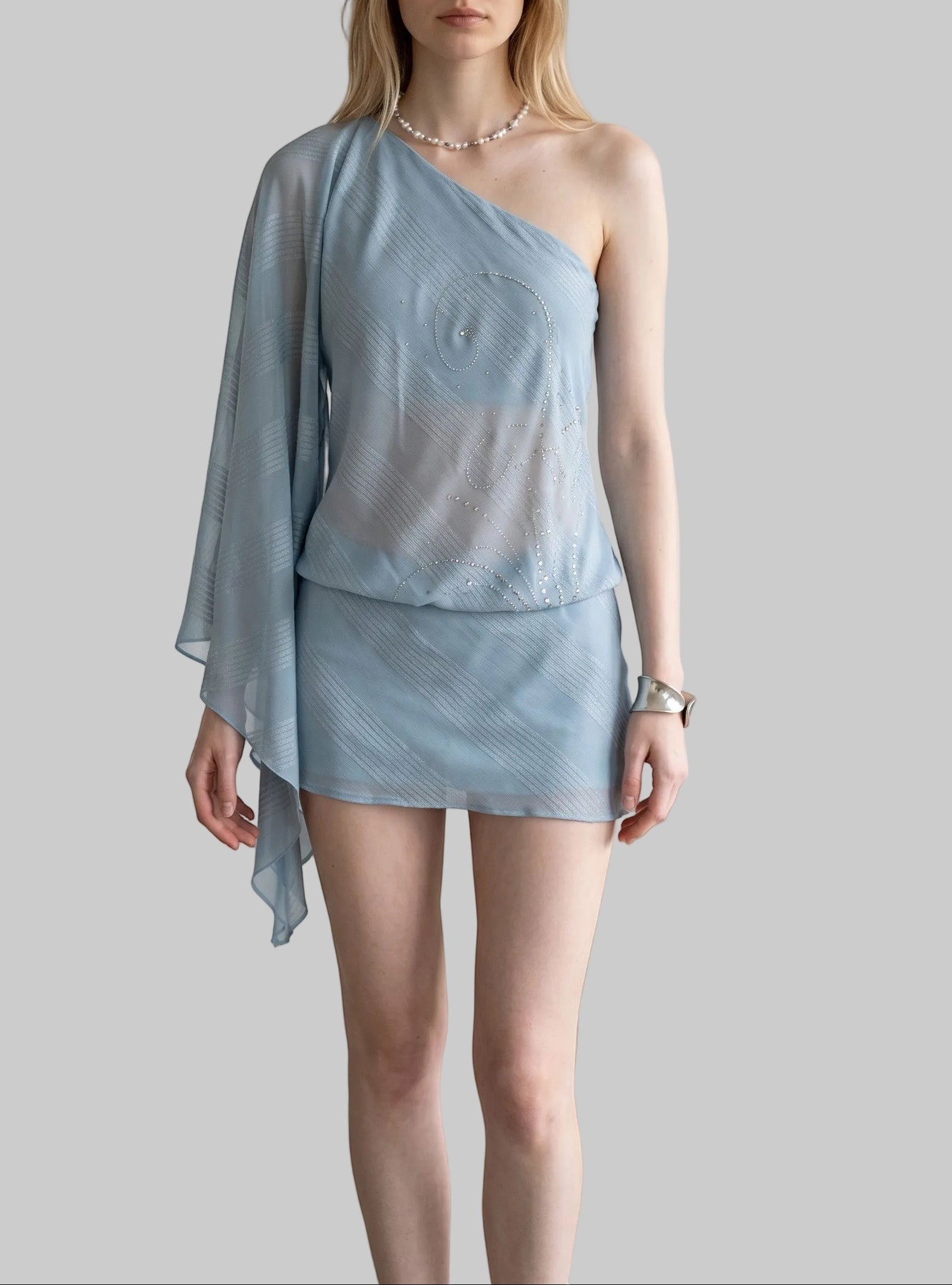 Ocean Breeze Sheer Layered One-Shoulder Dress