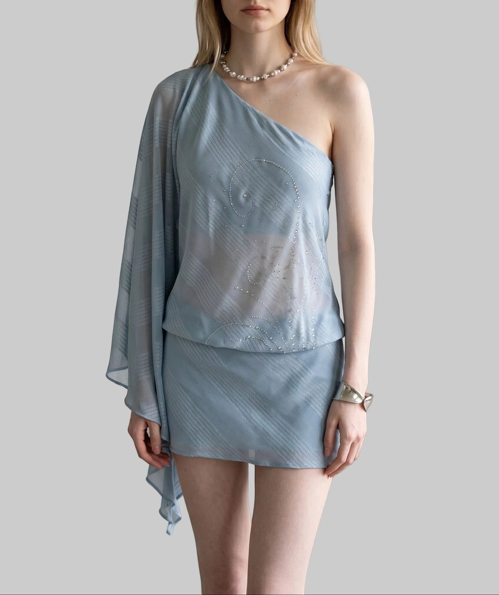 Ocean Breeze Sheer Layered One-Shoulder Dress