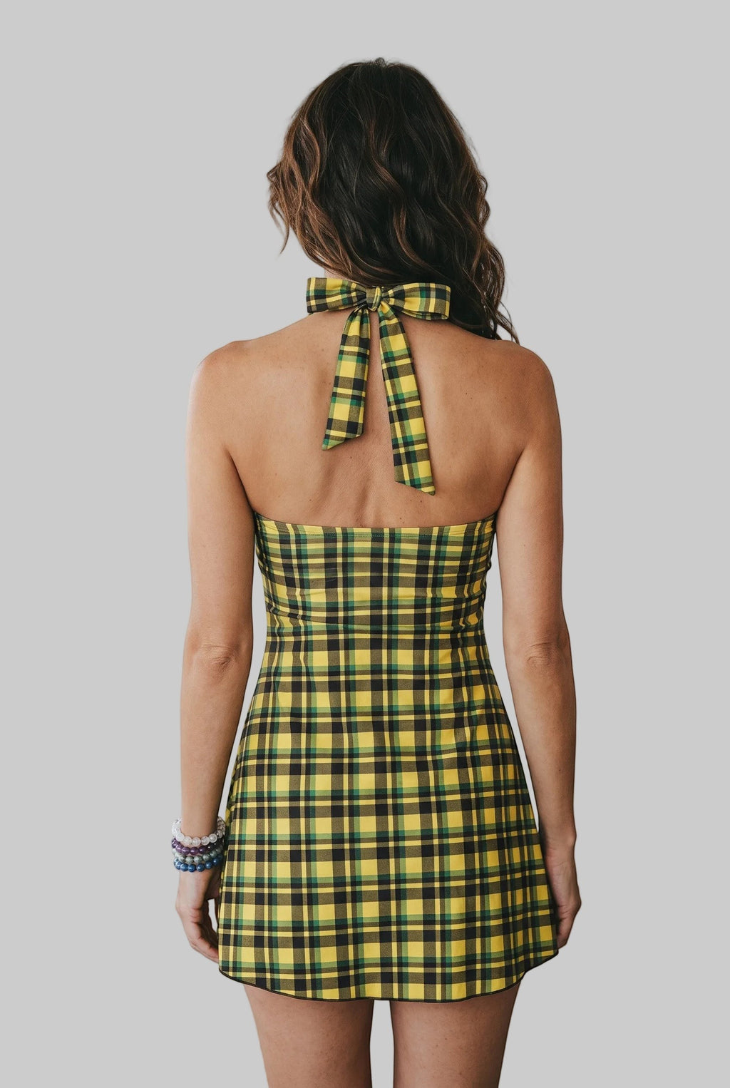 Retro Plaid Halter Swim Dress
