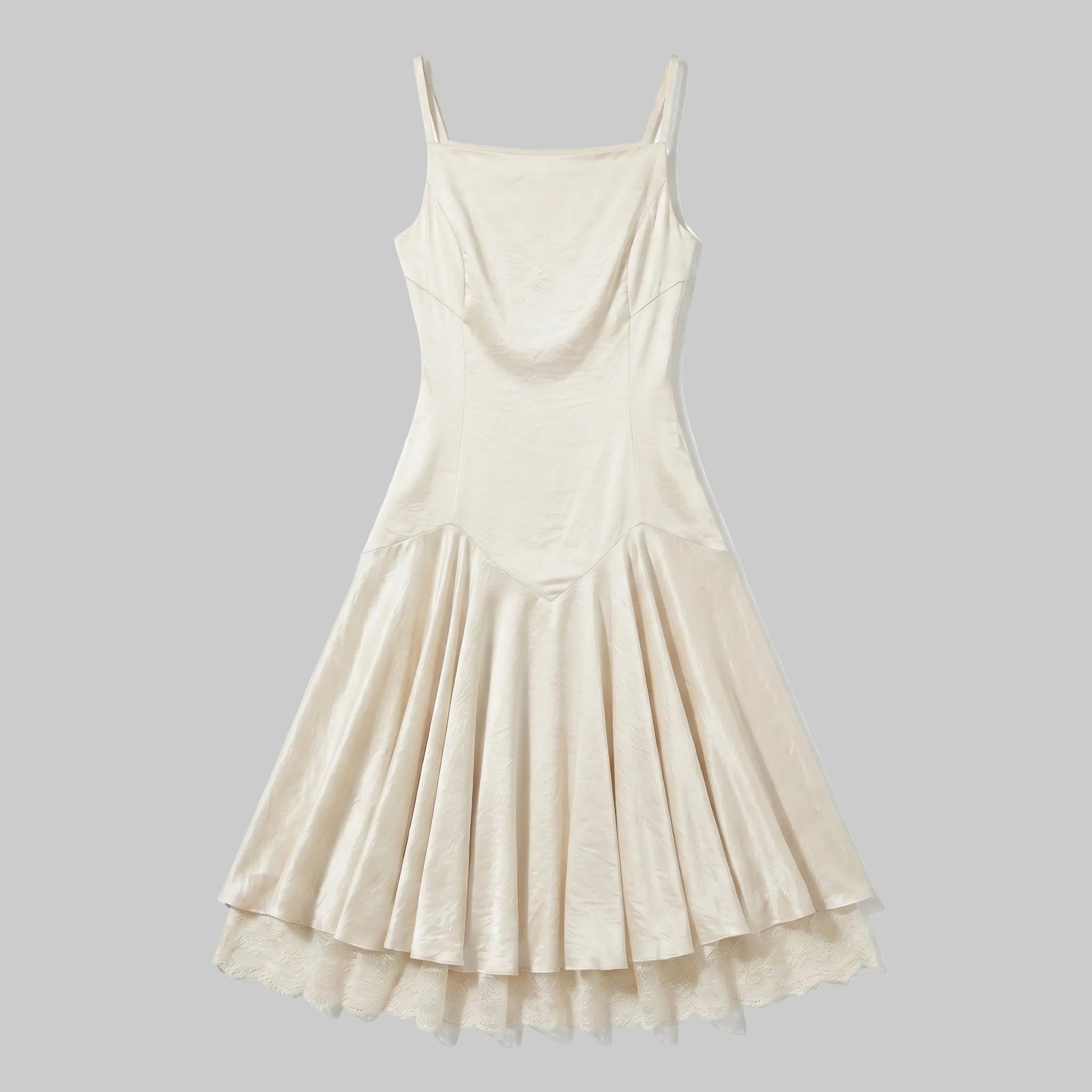 Corset Backless Satin Midi Dress with Layered Lace