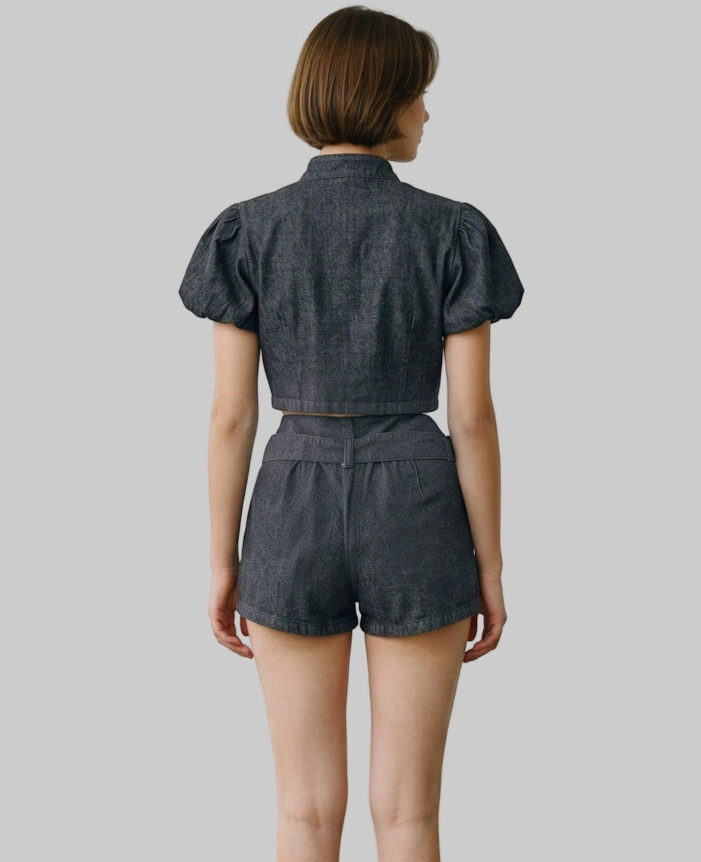 Structured Sailor Button Crop Top & Belted Short Set