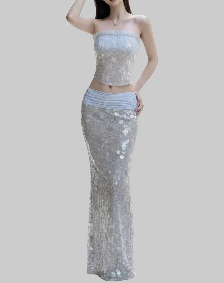 Mermaidcore Shimmering Sequin Maxi Skirt