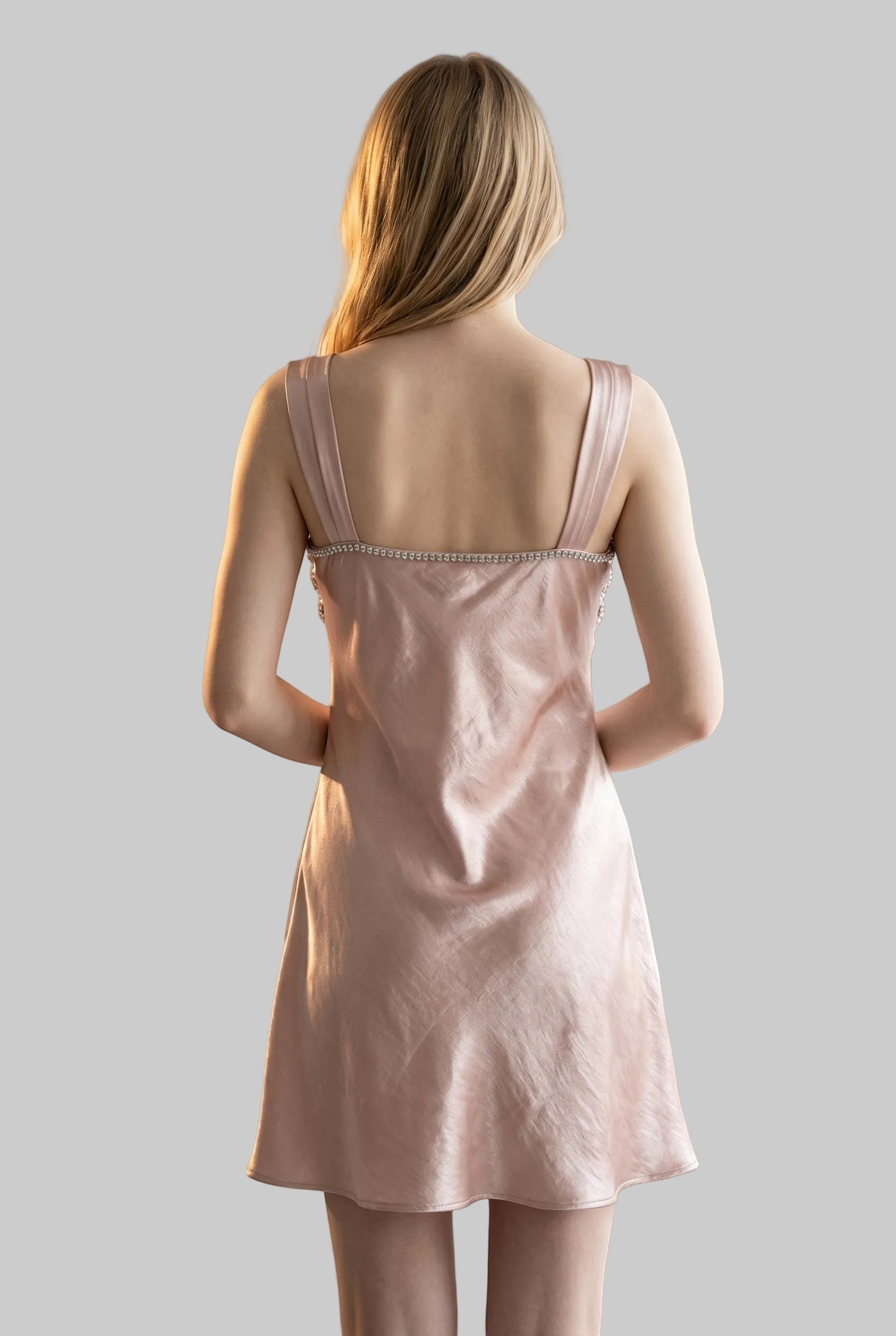 Vintage Beaded Satin Slip Dress with Sequined Bust