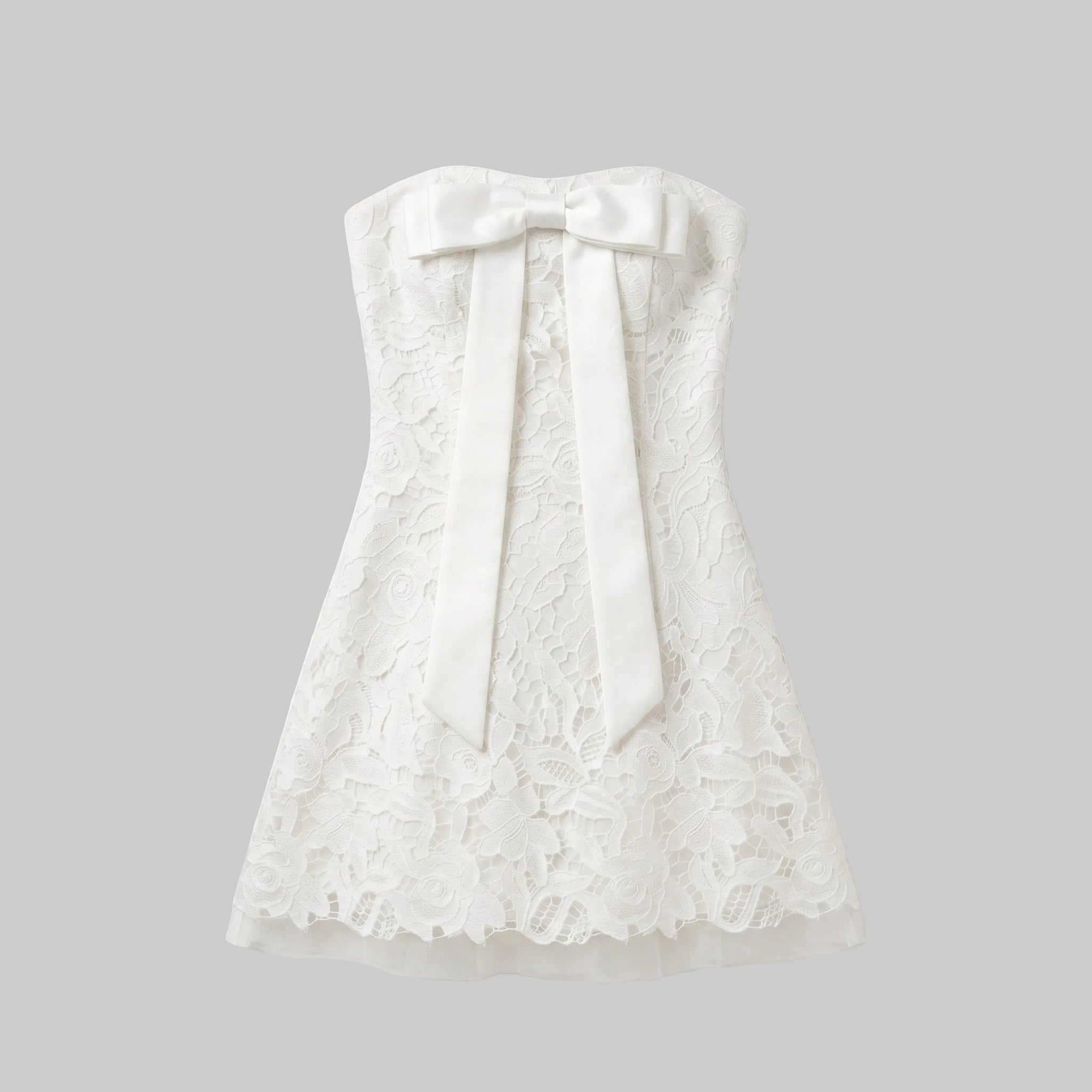 Strapless Floral Lace Mini Dress with Statement Bow