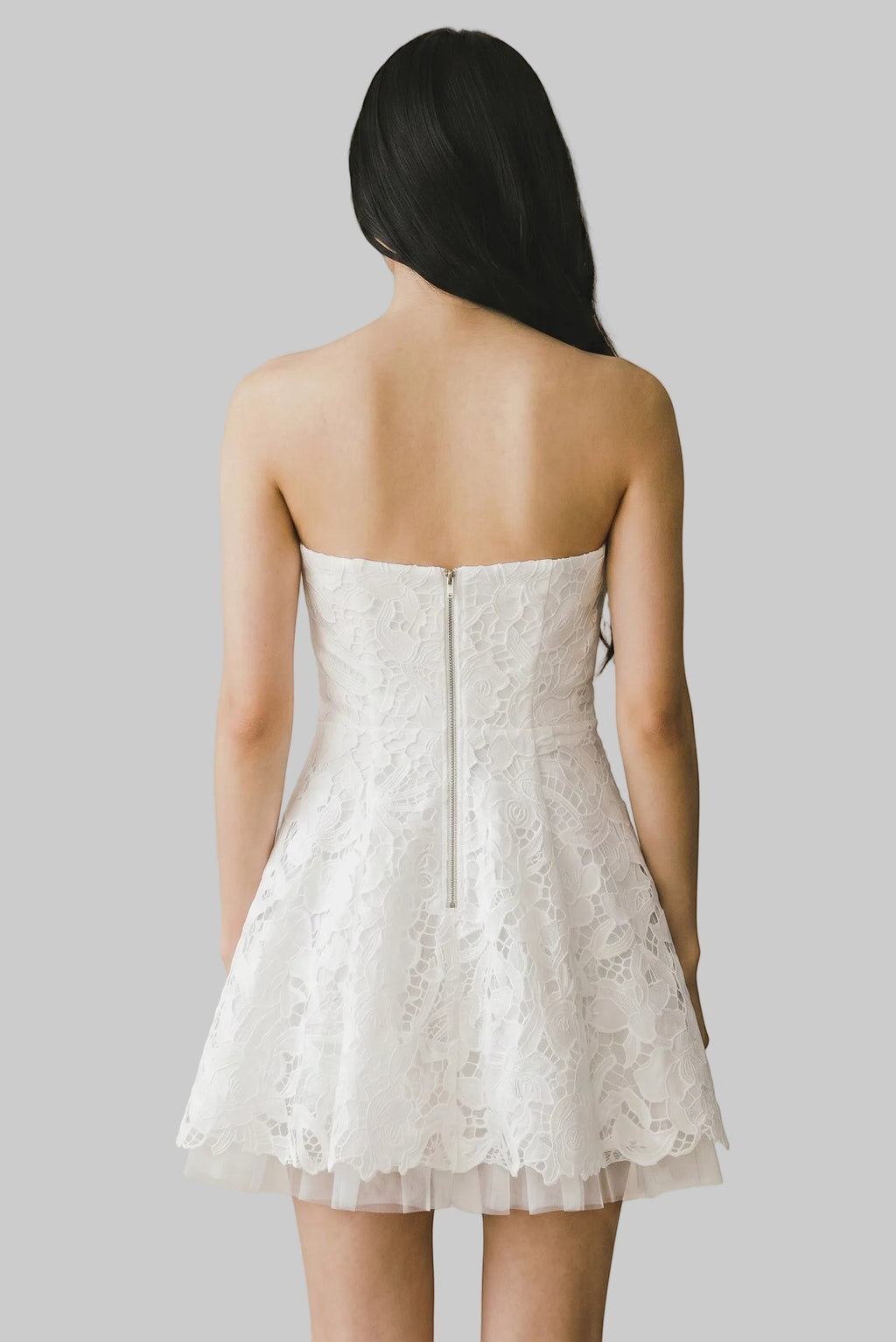 Strapless Floral Lace Mini Dress with Statement Bow