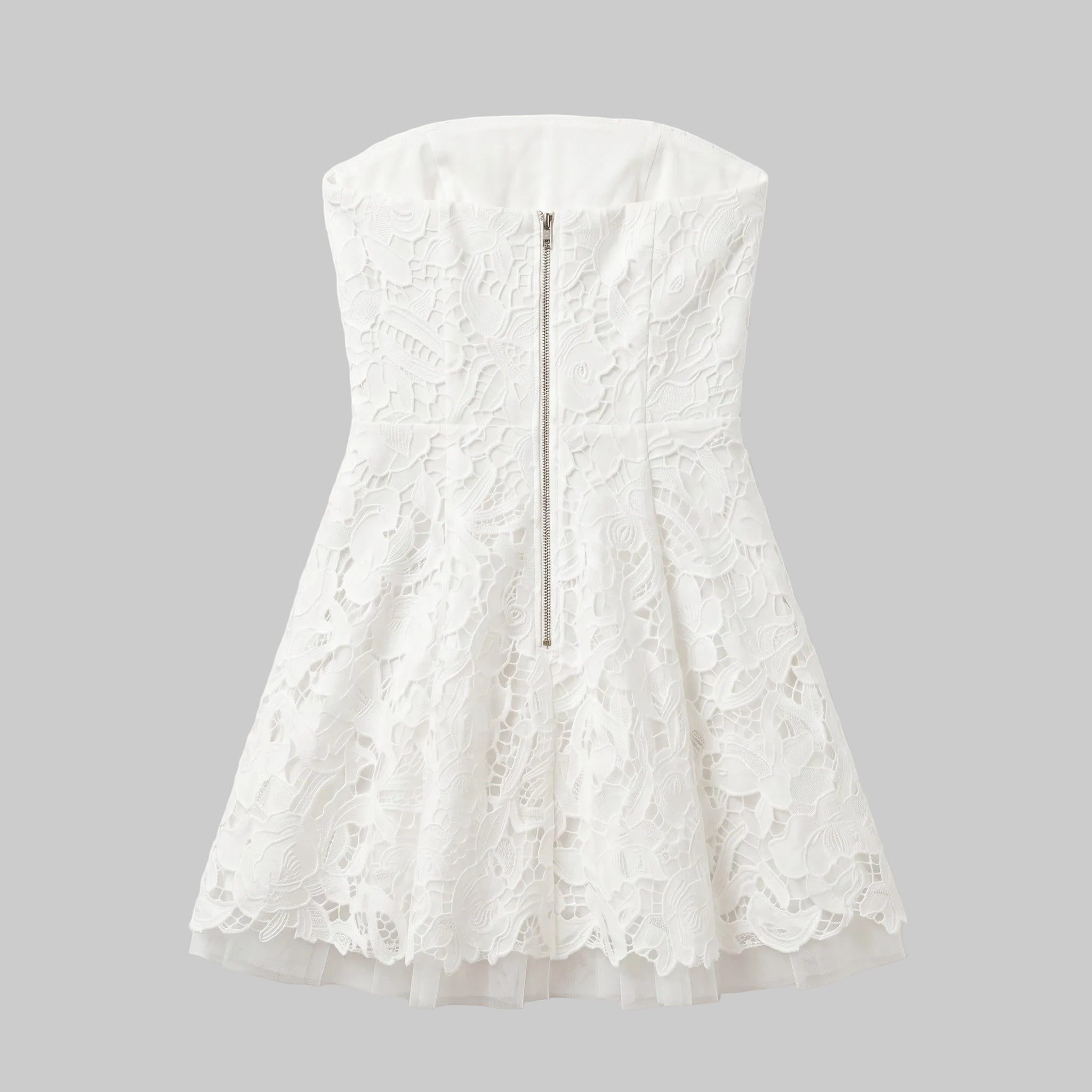 Strapless Floral Lace Mini Dress with Statement Bow