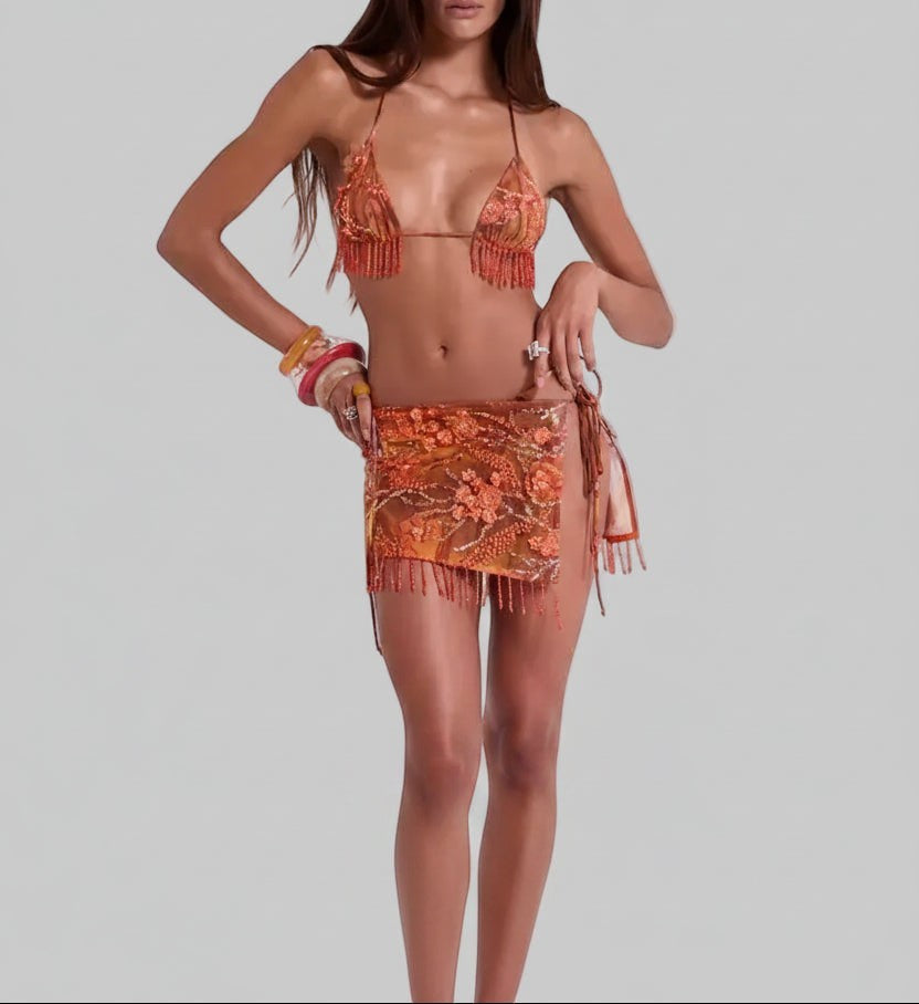 Sunset Glaze Sequin Tassel Bikini Set