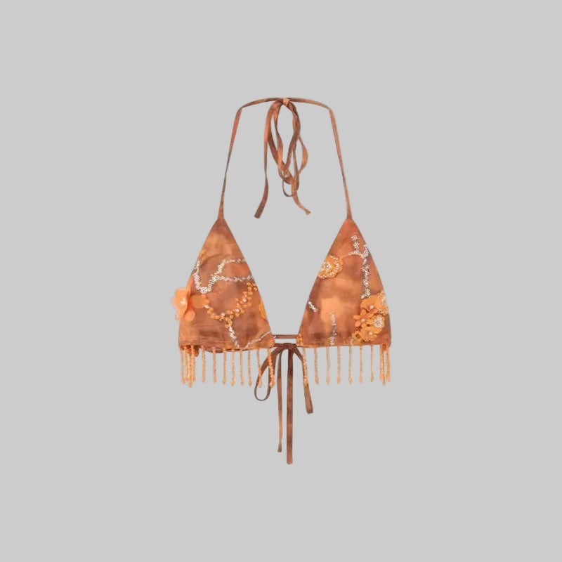 Sunset Glaze Sequin Tassel Bikini Set