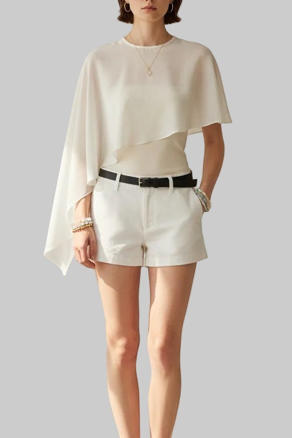 Asymmetric Chiffon Cape Blouse