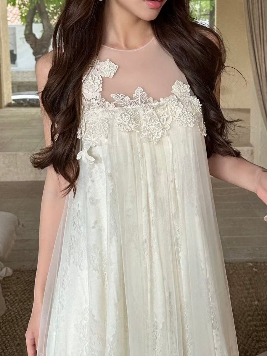 Romantic White Floral Lace Cami Maxi Dress