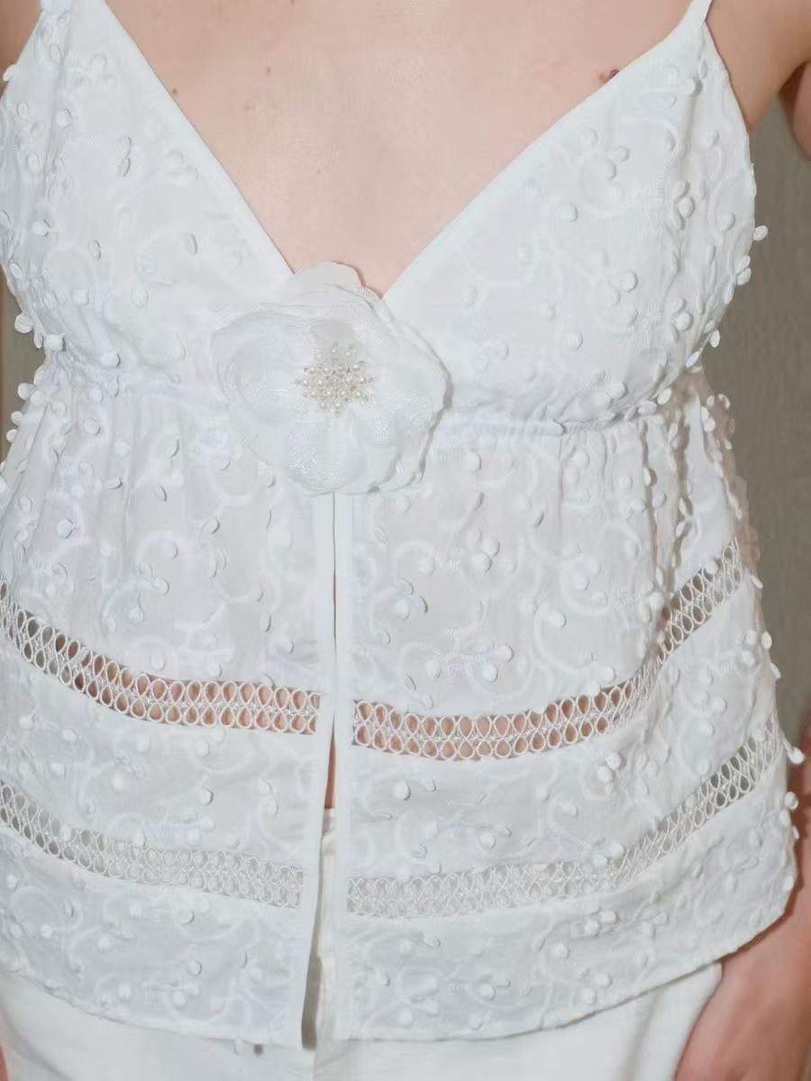 Elegant Lace Patchwork V Neck Split Hem Tank