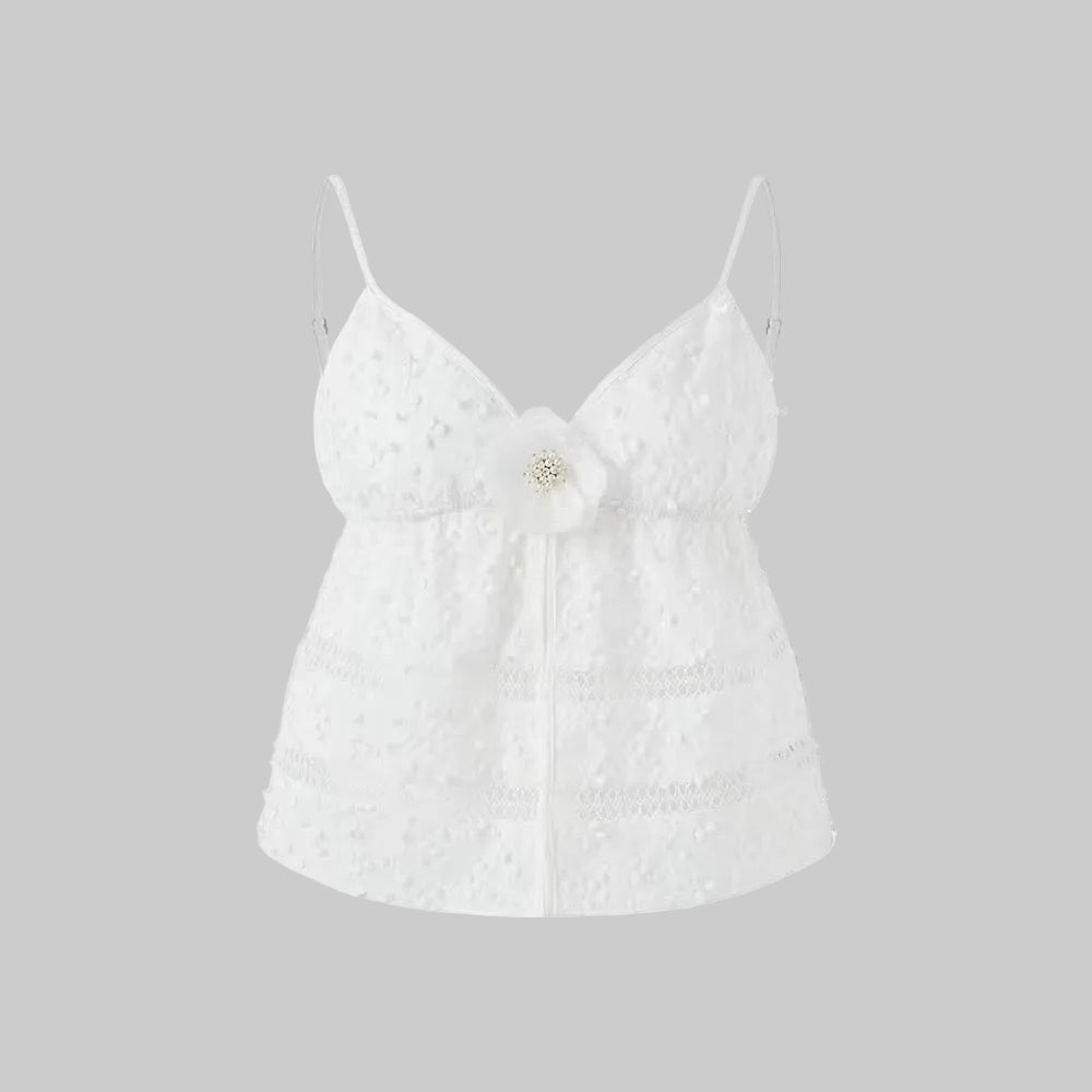Elegant Lace Patchwork V Neck Split Hem Tank