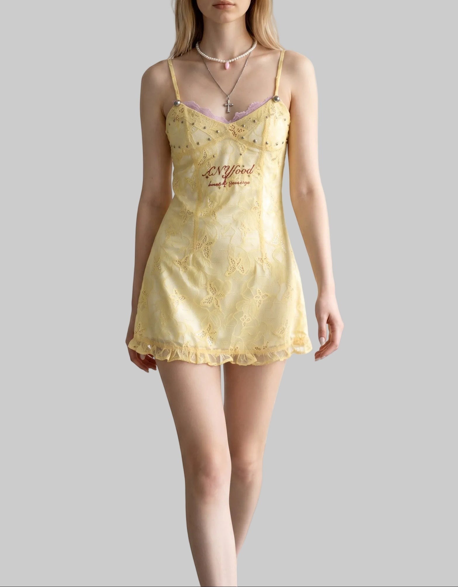 Y2K Edgy Coquette Graphic Lace Mini Dress