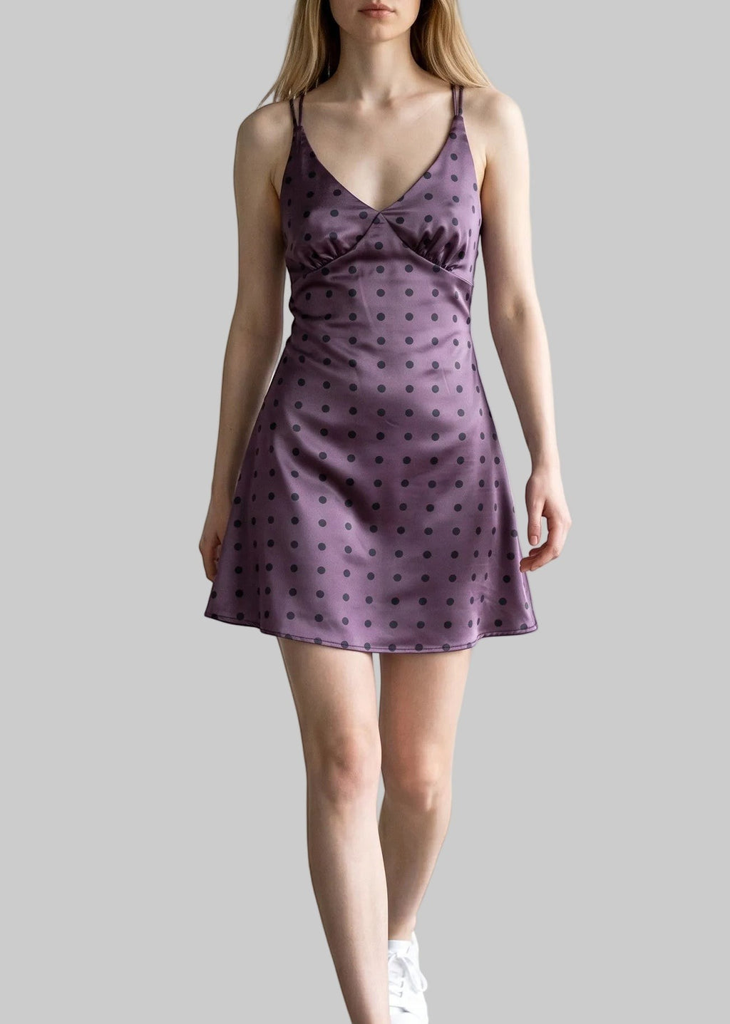 Vintage Polka Dot Satin Lace-Up Slip Dress