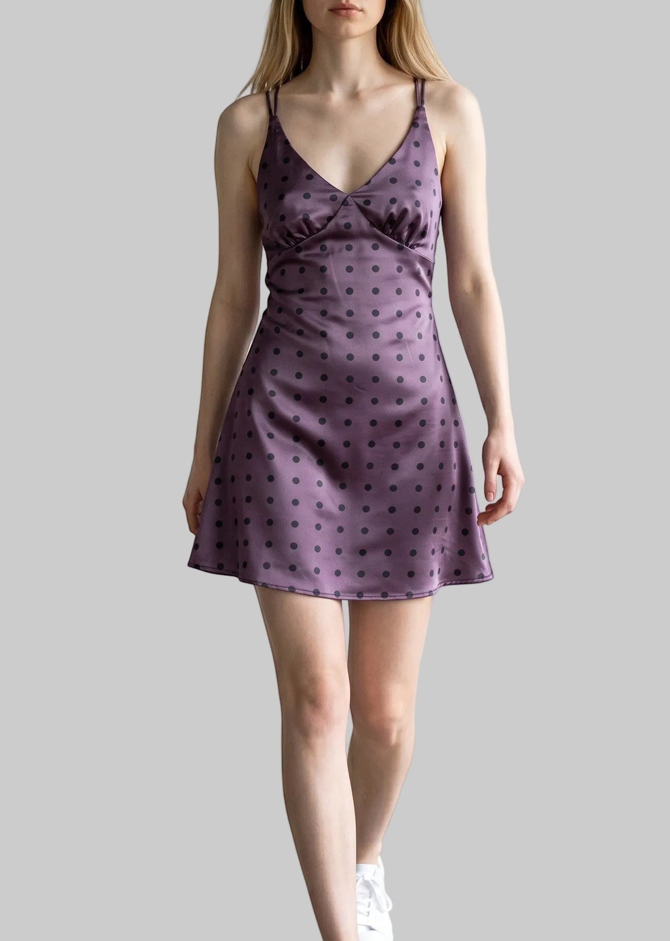 Vintage Polka Dot Satin Lace-Up Slip Dress