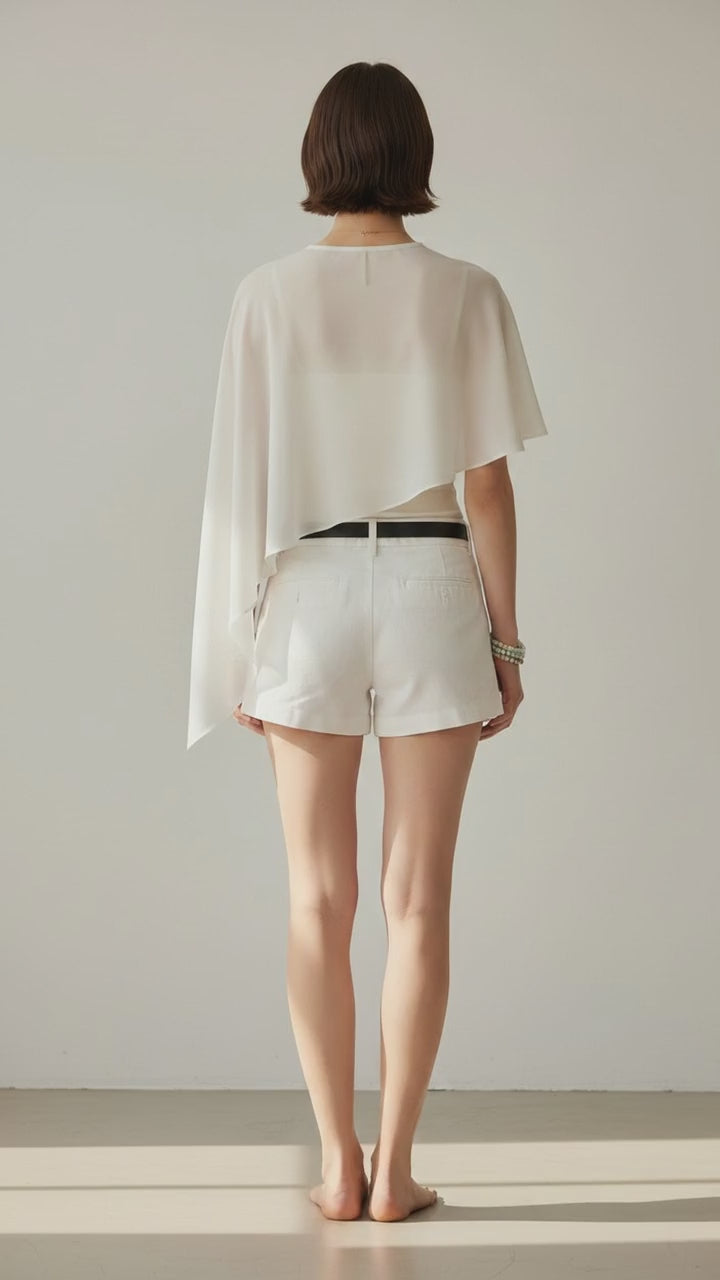 Asymmetric Chiffon Cape Blouse